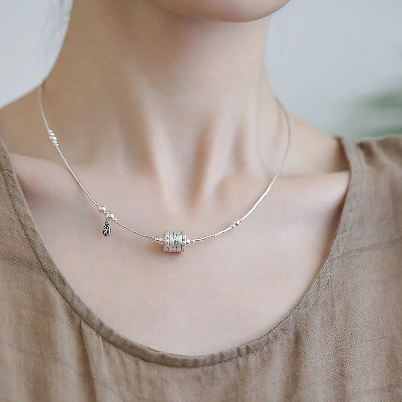 链子925银 <一禅兄>管护身F桶珠平安项链锁骨链国潮中式项圈百搭