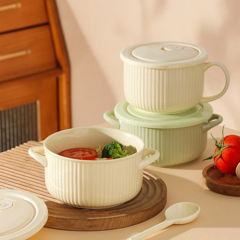 陶瓷保鲜碗面碗可微波加热冷藏带盖密封家用陶瓷便携饭盒水果便当