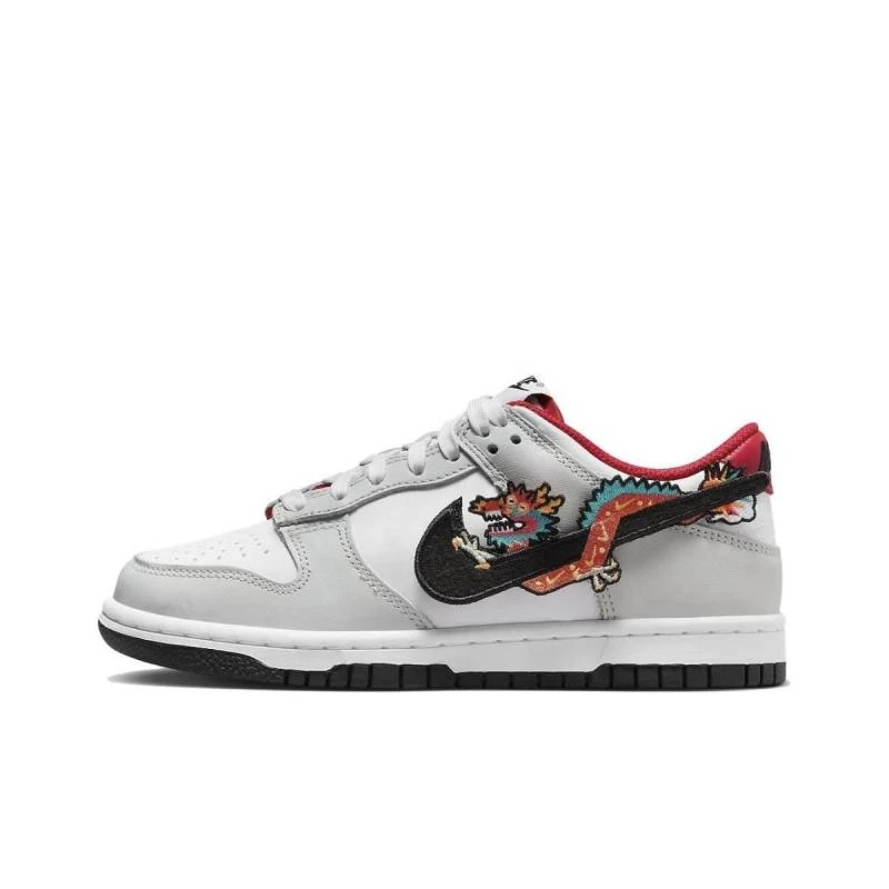 Nike耐克大童女子 Dunk Low龙年白灰魔术贴休闲板鞋