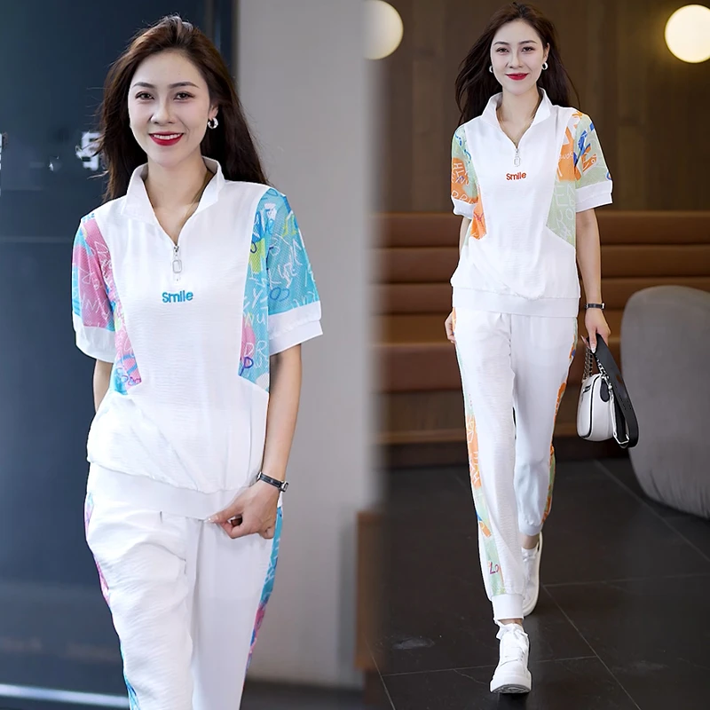 【L-4XL】2025年夏新款休闲运动套装百搭洋气减龄显瘦韩版两件套