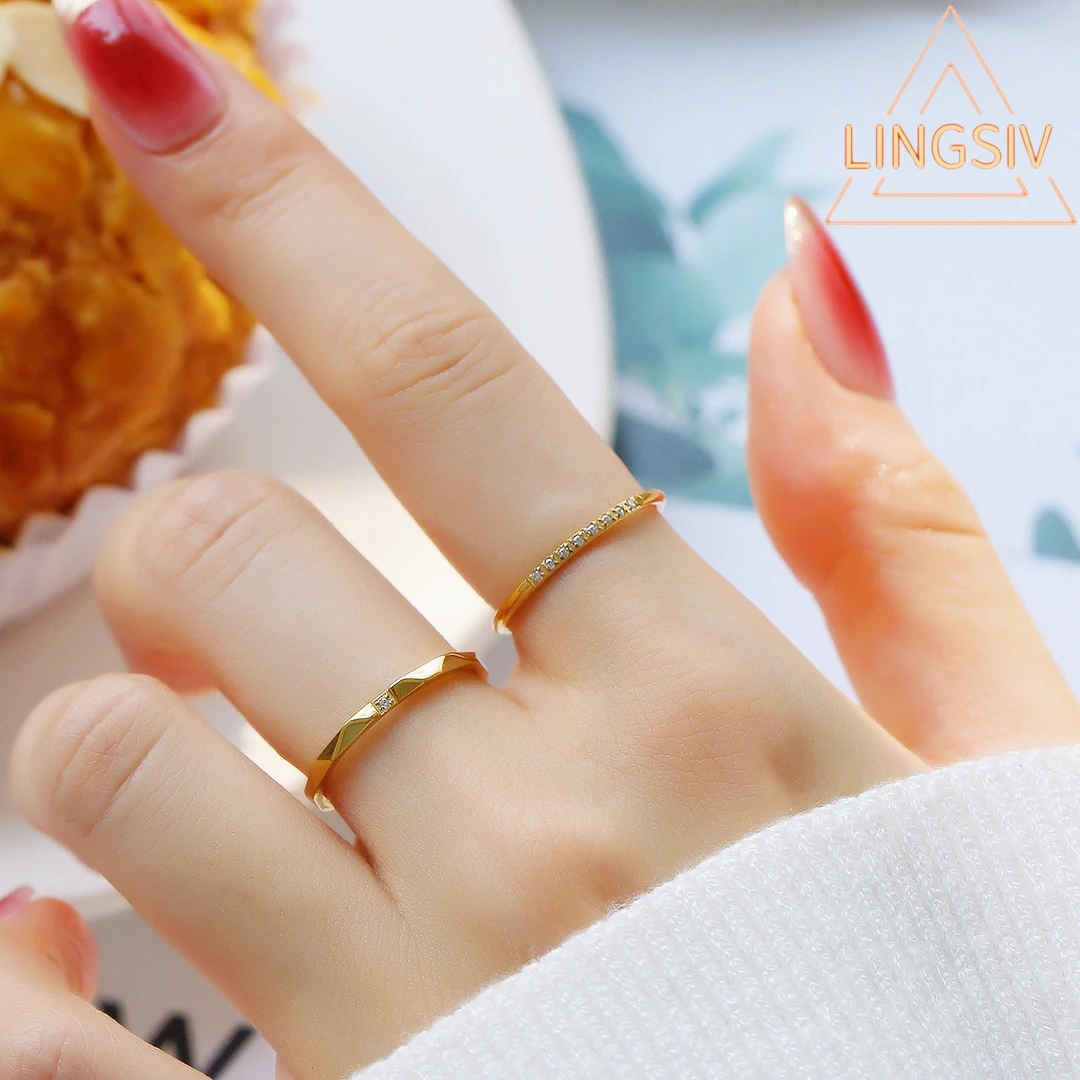 LINGSIV 钛钢戒指 百搭气质时尚小众简约戒指女ins细戒指环冷淡风