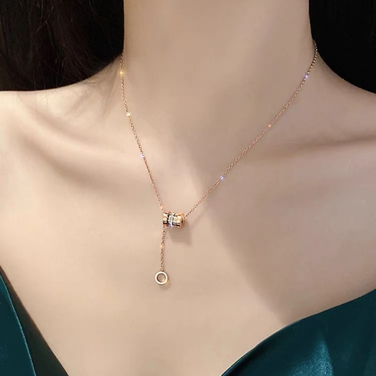 LINGSIV 钛钢项链 罗马流苏项链女个性小蛮腰时尚冷淡风ins锁骨链