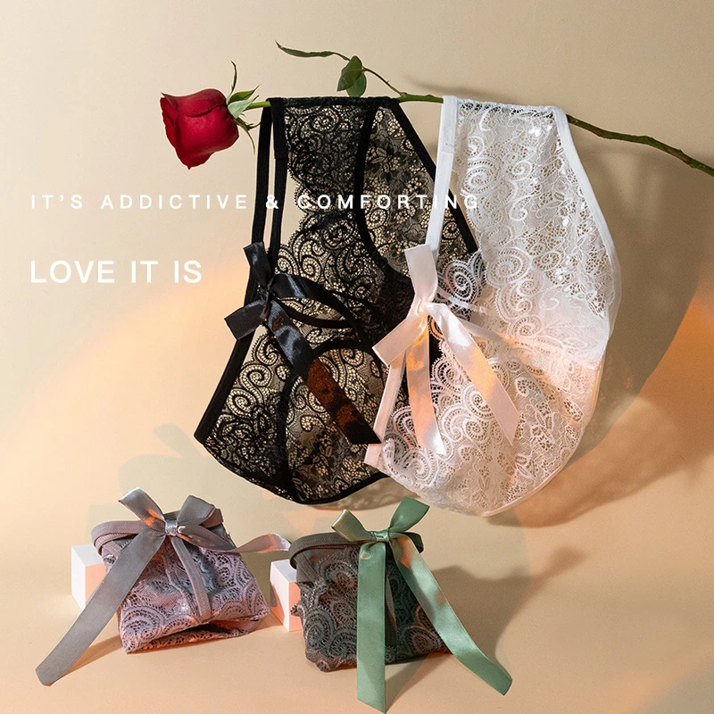 【小蛮腰】法式性感女透气蝴蝶结性感镂空低腰无痕蕾丝三角女士内裤
