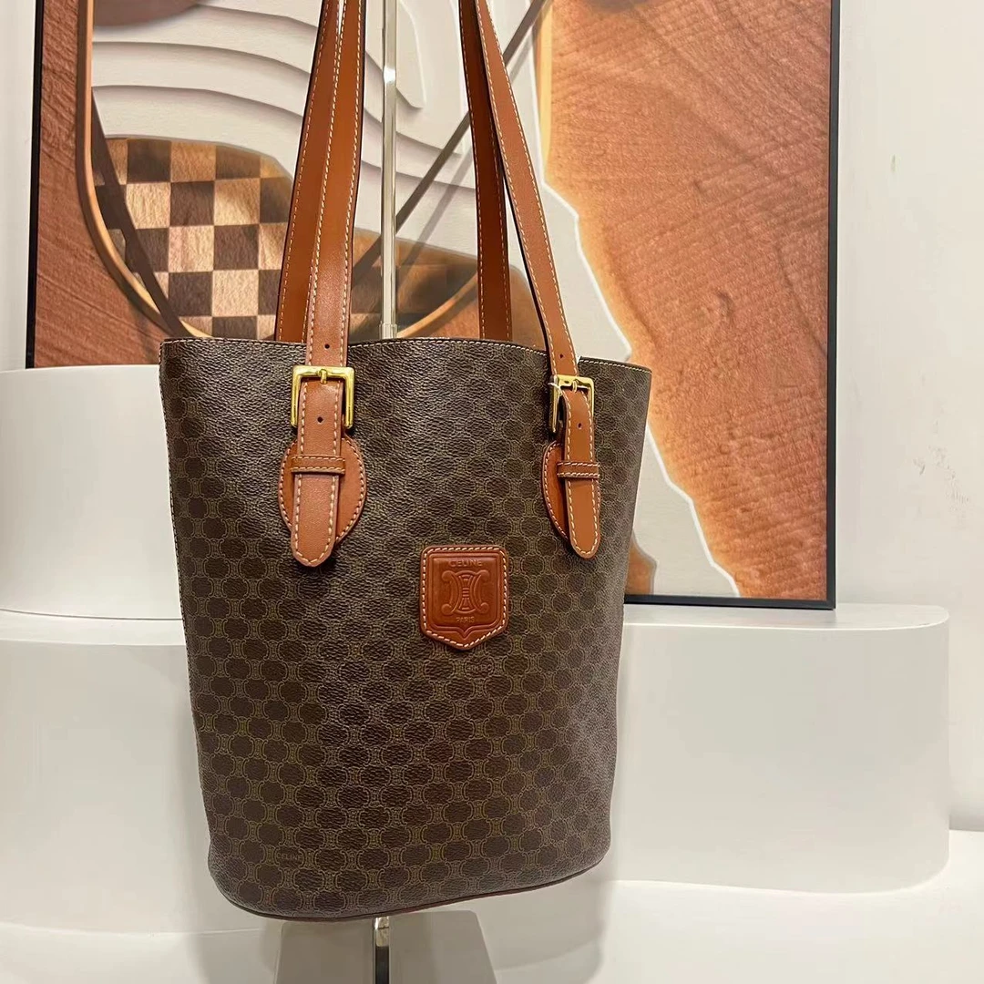 95新 Celine/思琳 思琳中古老花小水桶包单肩包/95新