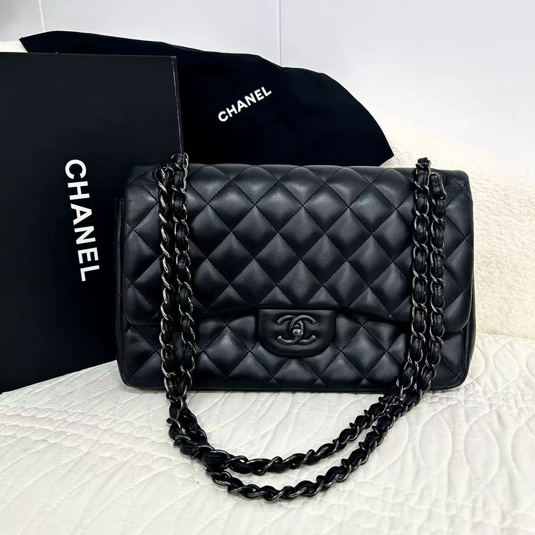 99新 Chanel/香奈儿 多多奢品/香奈儿15开牛全黑jumbo单肩包/98新