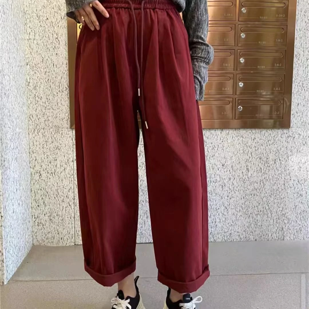 38-9920 韩版松紧高腰阔腿裤宽松显瘦慵懒风休闲裤 120  125