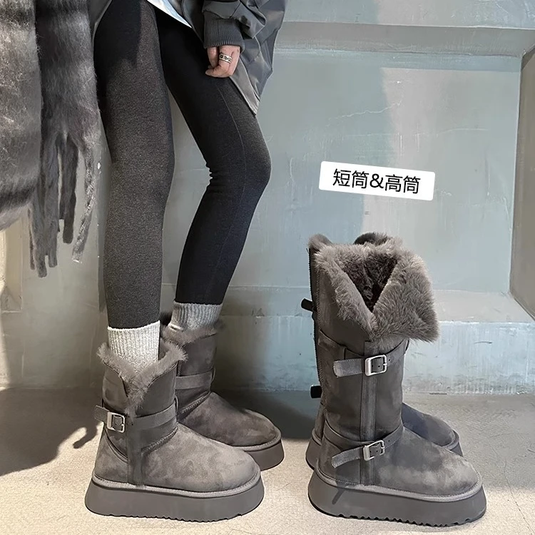 啄木鸟厚底雪地靴女冬加绒加厚2024年新款时尚百搭保暖中筒马丁靴