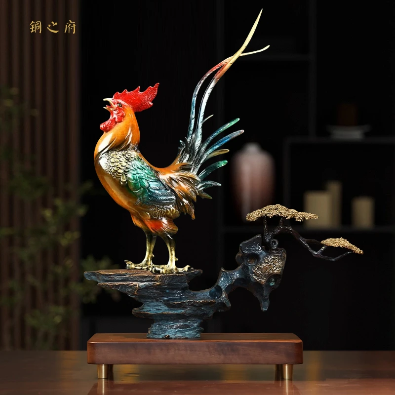 金鸡报喜全铜鸡摆件公鸡生肖金钱鸡纯铜工艺品客厅玄关艺术装饰品