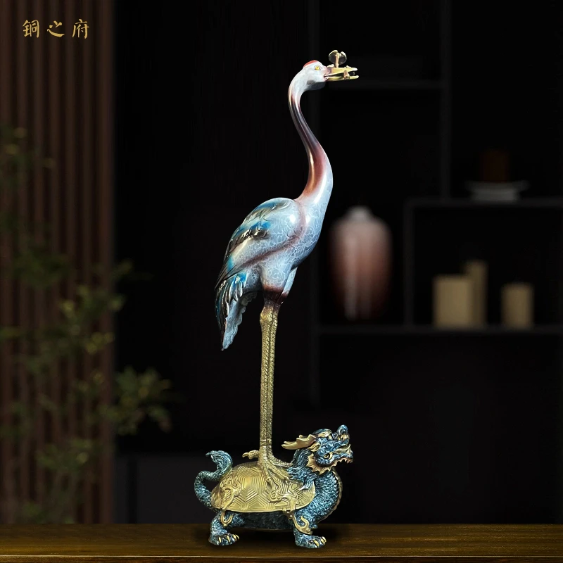 全铜龟鹤摆件龟鹤延年龙龟仙鹤客厅装饰品摆件送长辈老人祝寿礼物