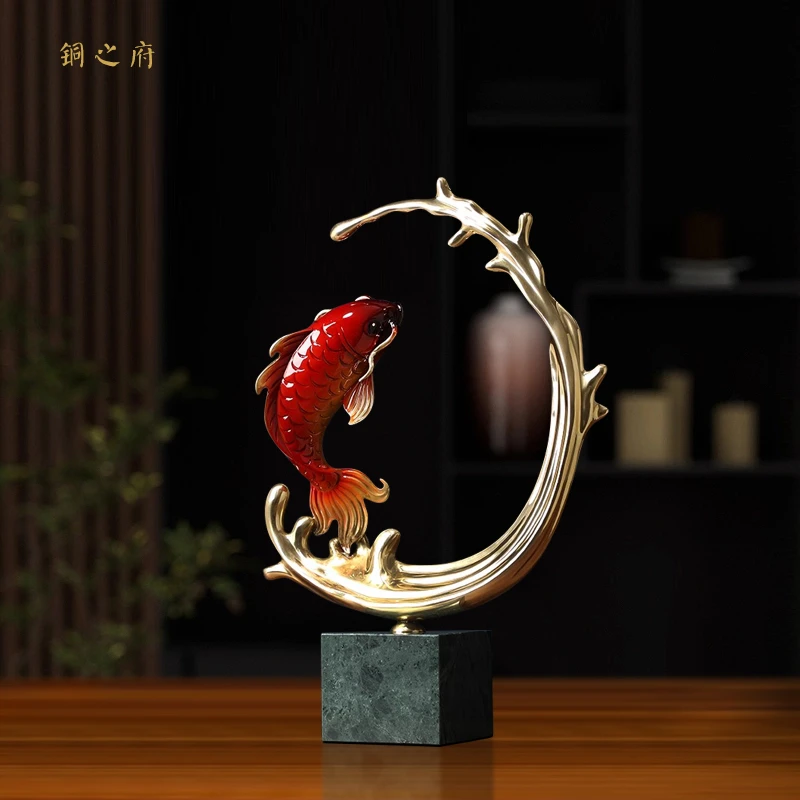 新中式现代轻奢全铜鲤鱼摆件艺术高级家居客厅入户玄关装饰品