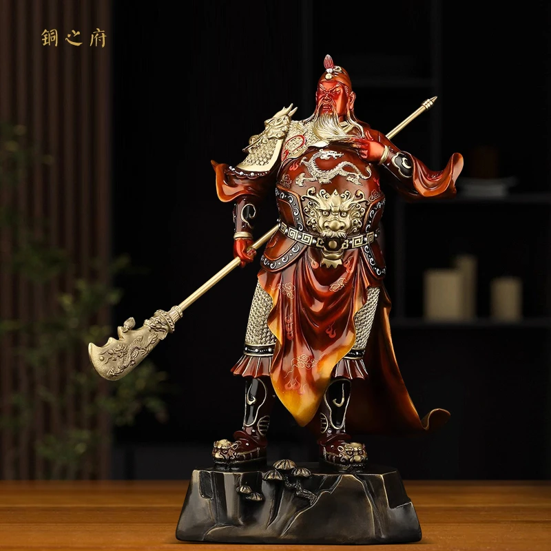 中式《智勇双全》铜关公摆件武财神关羽二爷家居客厅公司商铺工艺品