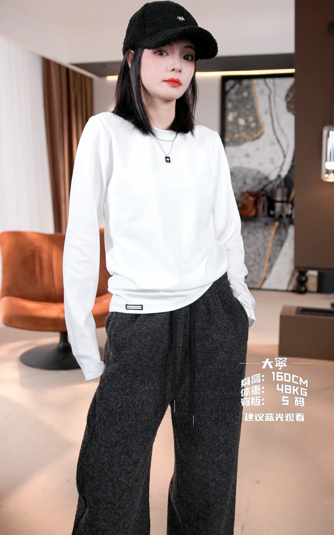 BANINGNA-2024欧货新款时尚简约百搭款长袖常规版圆领T恤88579