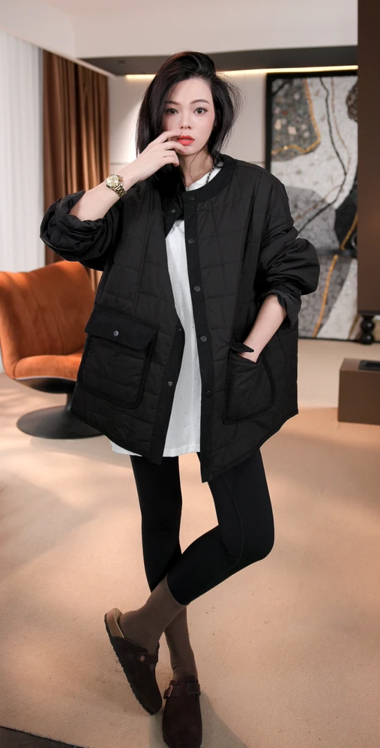 BANINGNA/大寜2024新款设计感时尚拼接款休闲宽松棉服外套8774