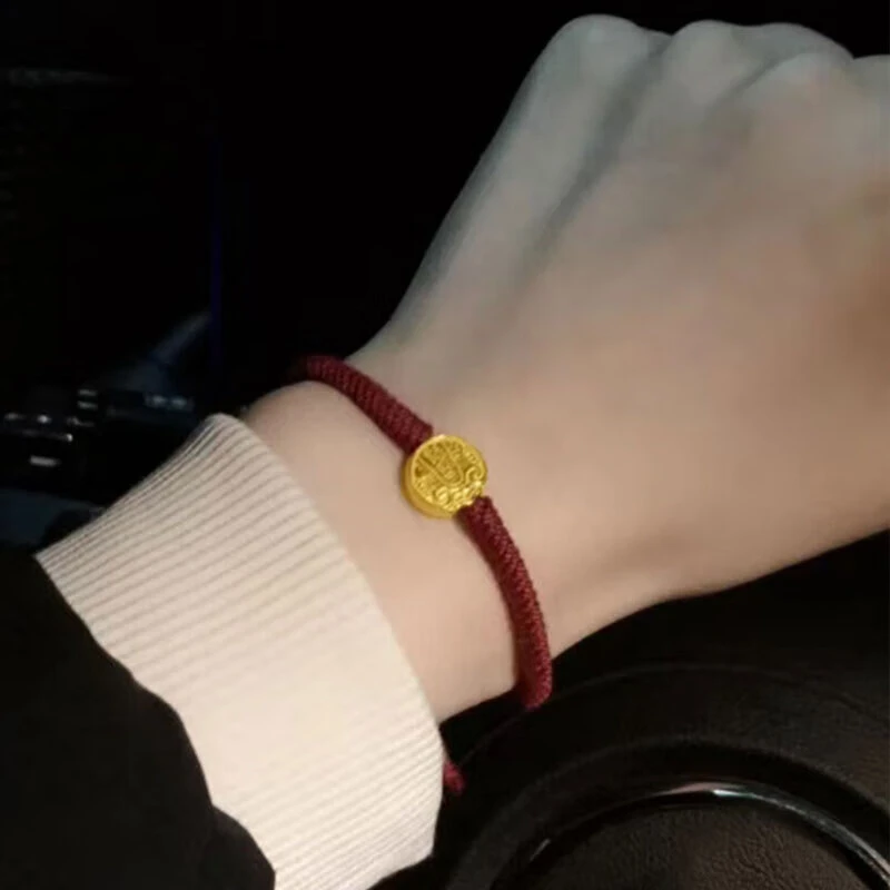 黄金五路财神手链女简约2025新款999足金福牌编织手绳生日礼物