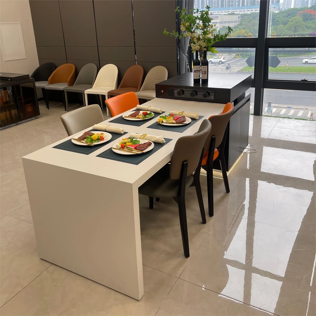 高端现代风可伸缩岩板岛台餐桌一体家用多功能电磁炉餐桌