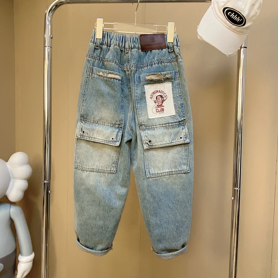 嘟妈童装 男童春季新款牛仔裤2024中大童宽松休闲长裤子6381