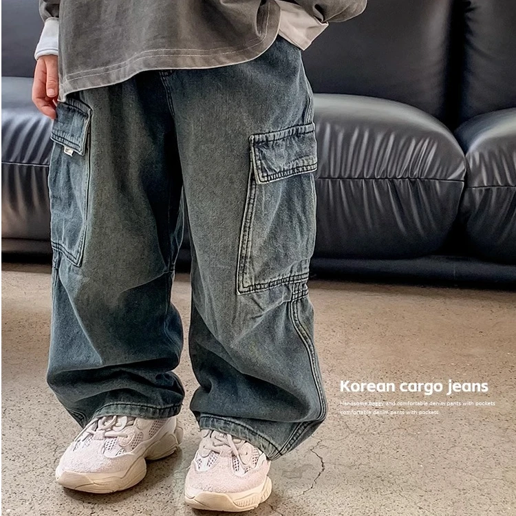 男童工装牛仔裤春秋款儿童裤子中大童休闲百搭潮流宽松韩版长裤潮