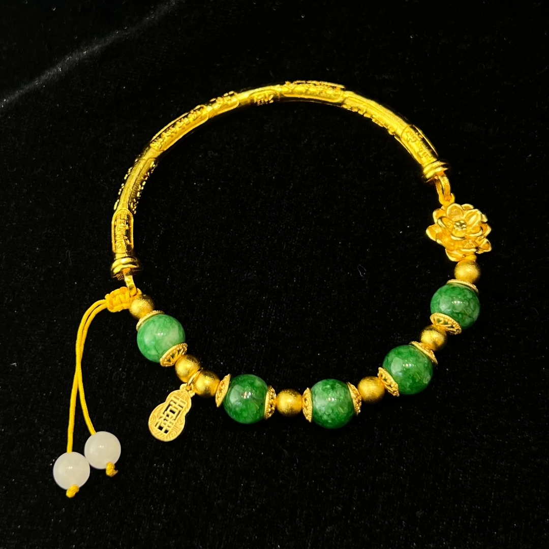 s691-和田玉DIY翡翠干青圆珠弯管手链-合金