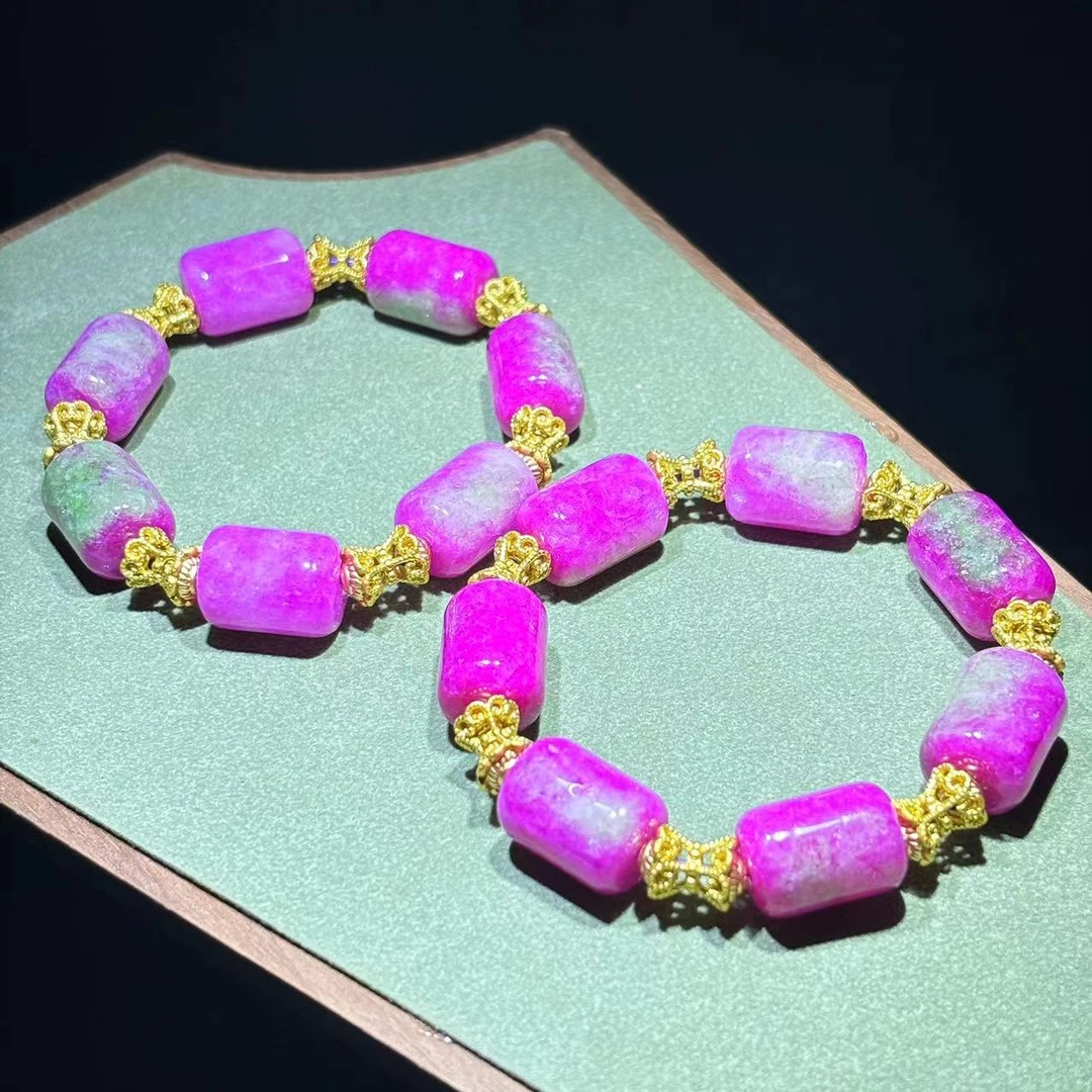 s1073-复古风设计款舒樱花粉玛瑙桶珠手串-赠礼盒