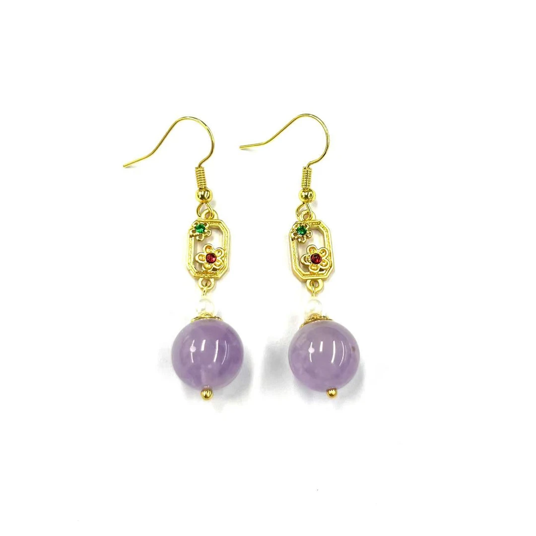 y2505-复古紫锂辉景泰蓝圆珠耳坠-赠礼盒