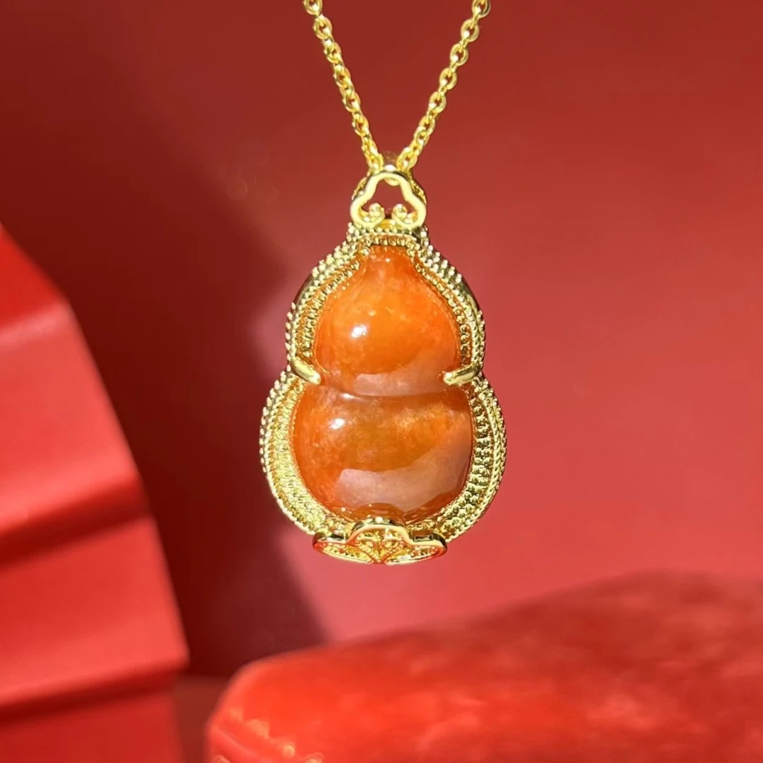 F584-红翡翠葫芦吊坠-赠礼盒-赠链-合金