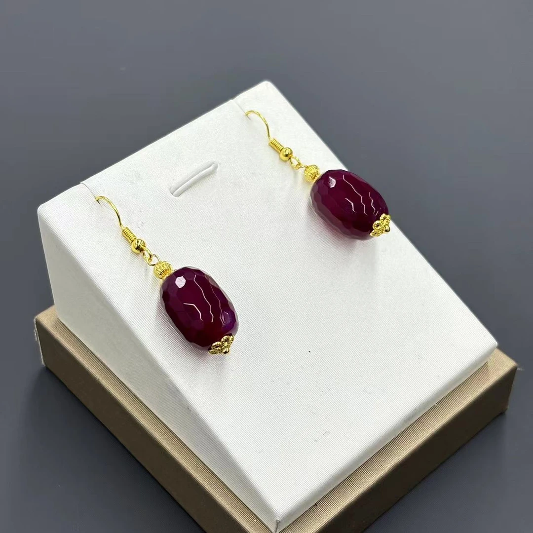 y2453-国风设计款红景玛瑙涌珠切面耳坠-赠礼盒