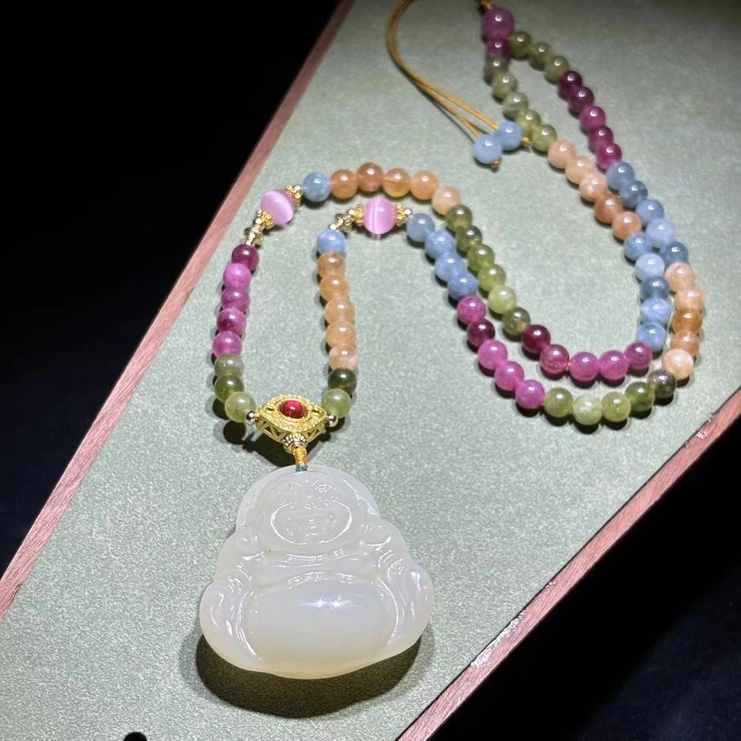 y2186-国风设计款精工雕刻双面佛公项链-赠礼盒-石英质玉