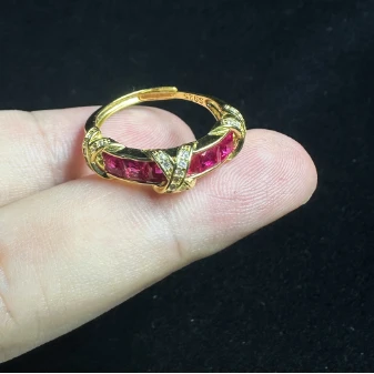 a436-红宝石豪华设计款合成培育X戒指-合金