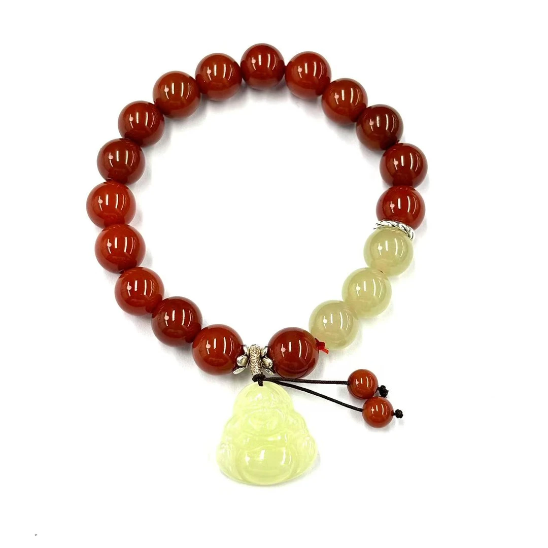 s1231-国风气质款红玛瑙DIY和田玉佛公手串-赠礼盒