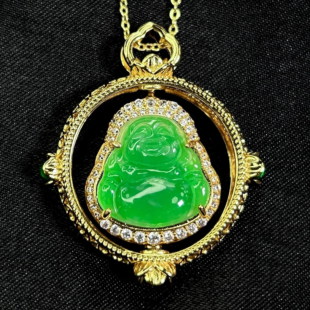 F338-翡翠时来运转佛公吊坠-赠礼盒-赠链-合金