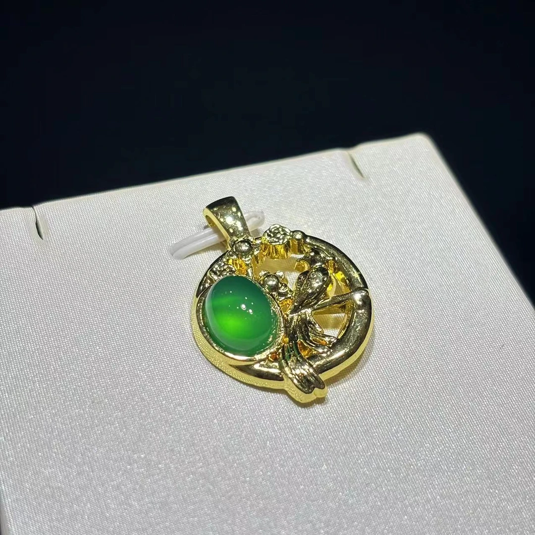 y2109-国风绿猫眼喜上眉梢玛瑙吊坠-赠礼盒-赠皮绳-合金