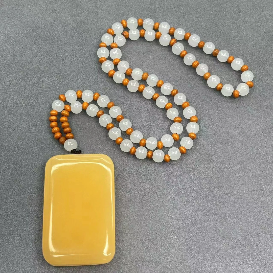 y2255-国风设计款老糖料石英质玉无事牌吊坠-赠礼盒