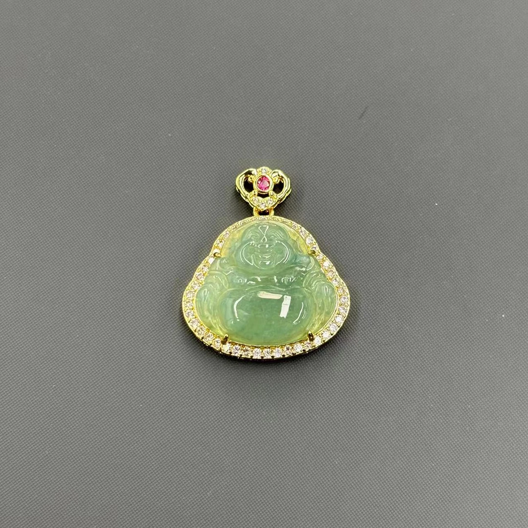 f955-国风翡翠佛公吊坠-赠礼盒-赠链-合金