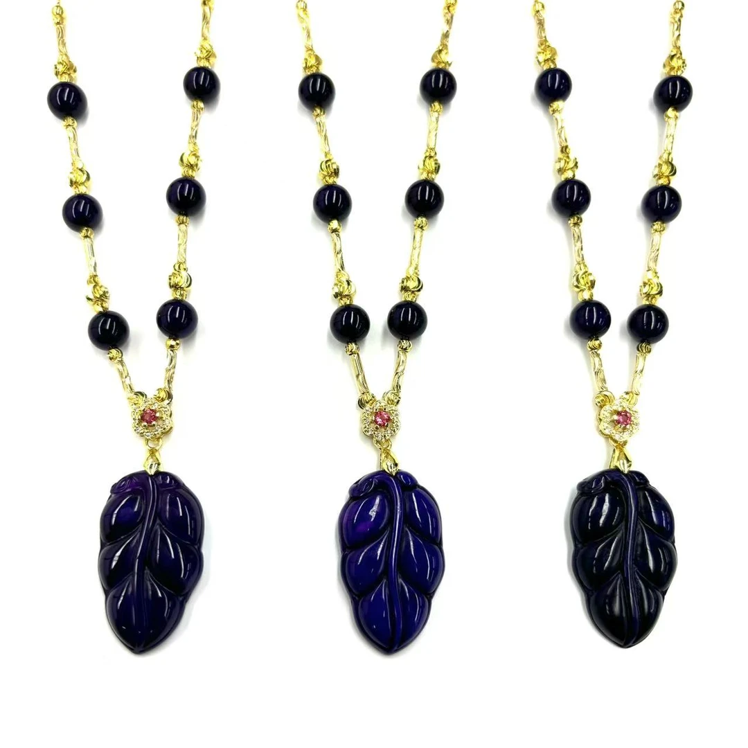 x678-国风紫俱来玛瑙叶子吊坠-赠礼盒-多样性只发一件