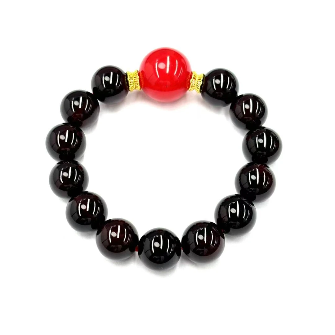 s1257-复古设计款棕红-红景玛瑙圆珠手串-赠礼盒