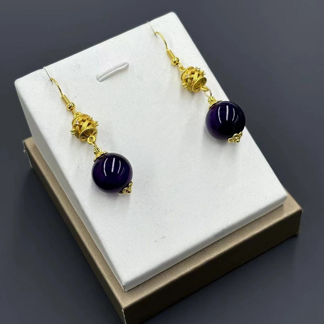 y2504-国风设计款紫龙胆玛瑙圆珠耳坠-赠礼盒