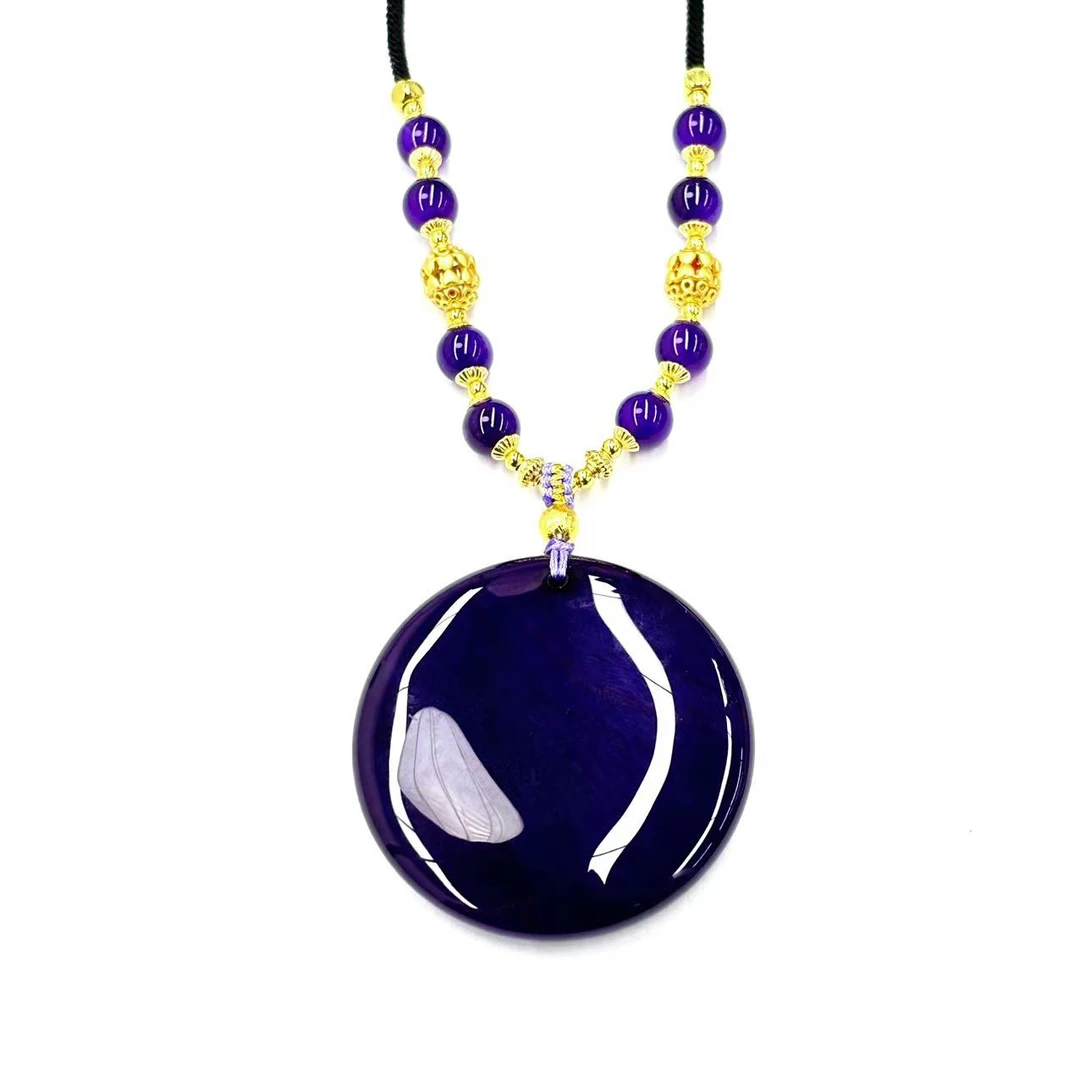 y2437-国风设计款舒紫俱来玛瑙无事圆牌-赠礼盒