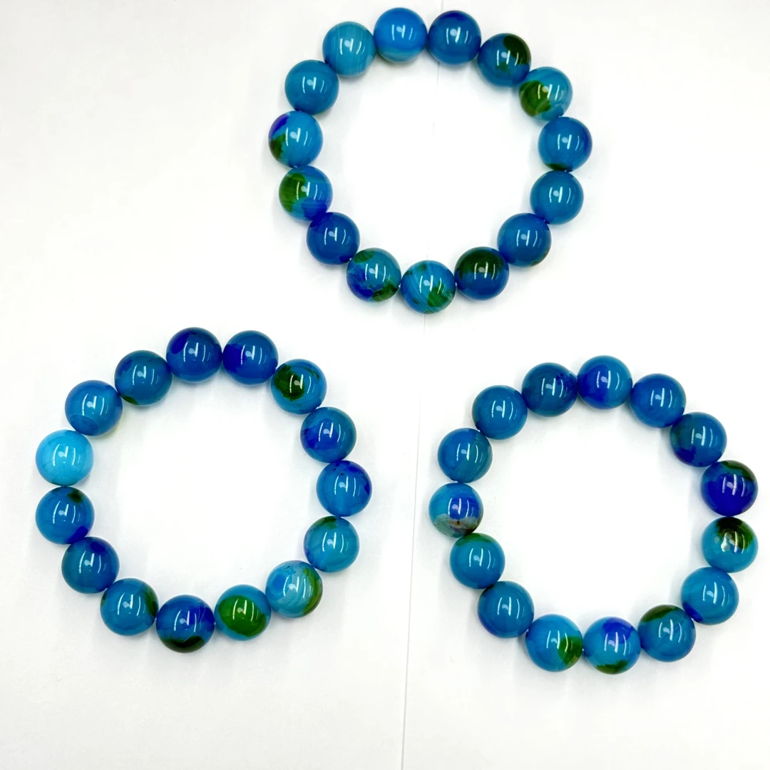 s1165-国风设计款蓝绿玛瑙圆珠手串-赠礼盒