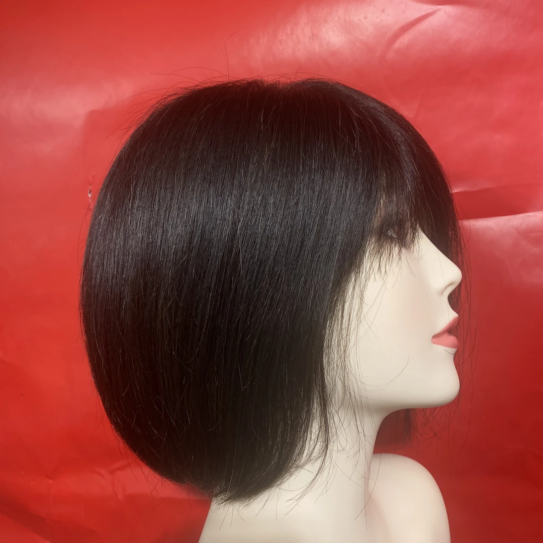 女士波波头假发头套真人发丝手工钩织逼真透气轻薄自然递针工艺