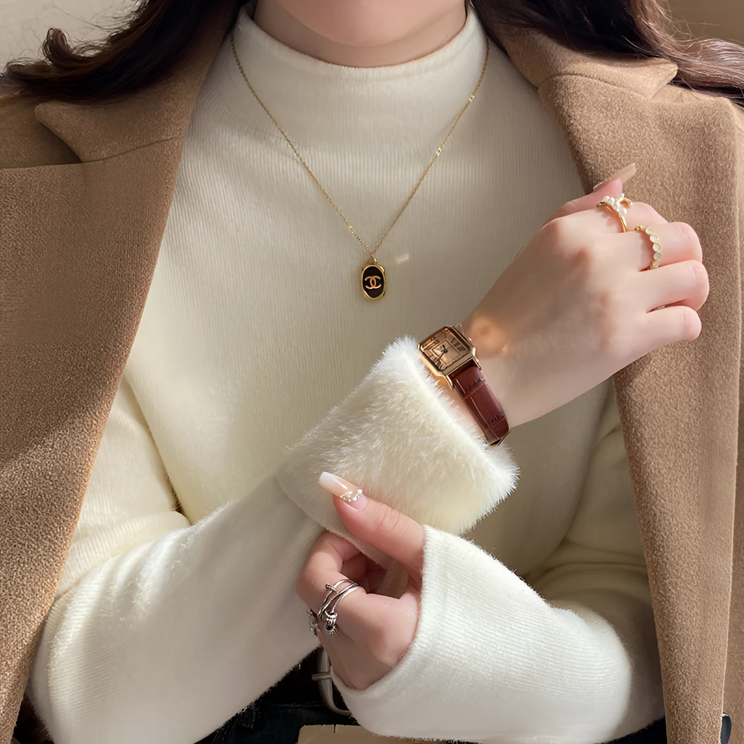 加绒加厚毛衣女秋冬内搭打底衫2025新款一体绒针织半高领保暖上衣