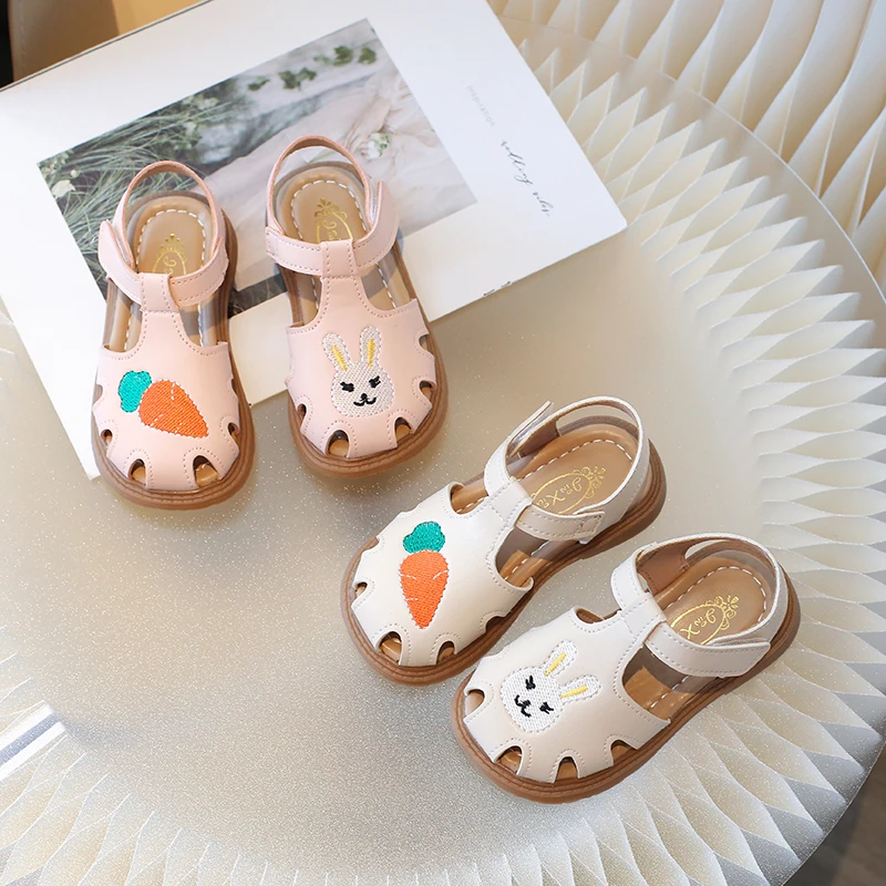 女童包头凉鞋2024夏季新款儿童镂空鞋女宝宝沙滩鞋可兔子萝卜鞋
