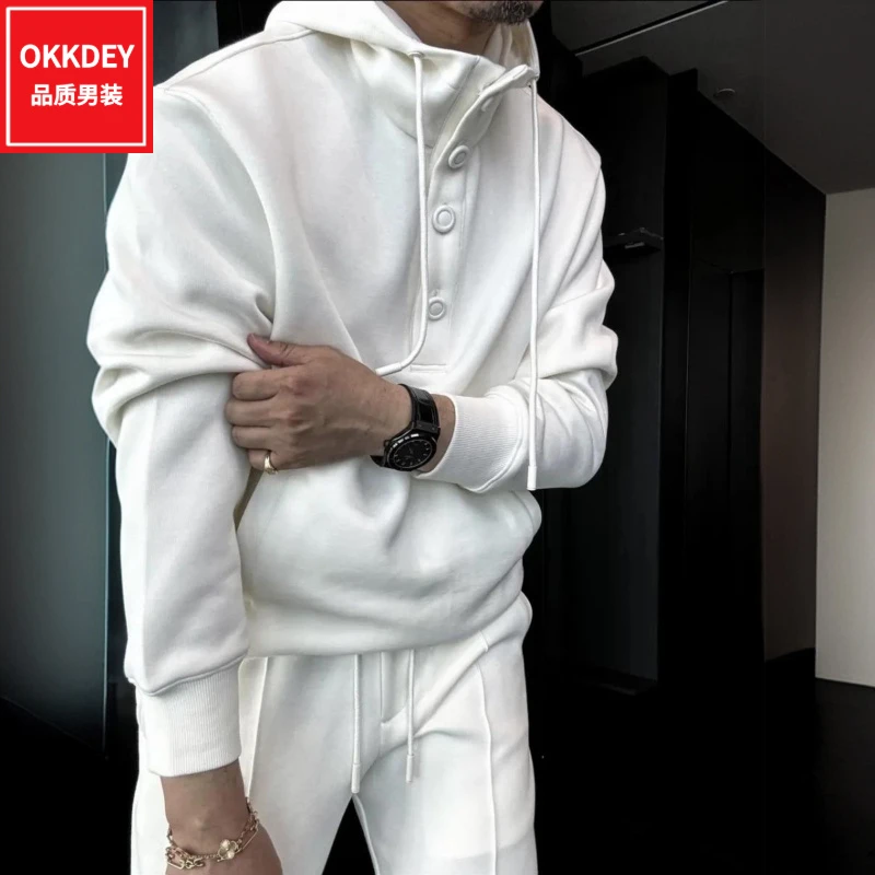 okkdey高端运动休闲套装男生秋季简约卫衣卫裤时尚潮流酷帅一整套