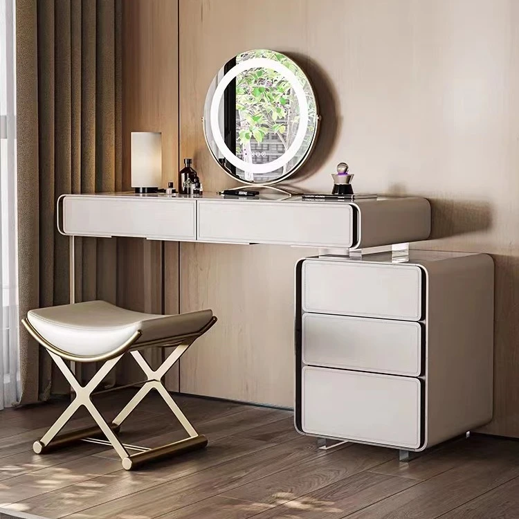 新款意式轻奢岩板现代卧室家用极简奢华亚克力悬浮一体柜式化妆桌