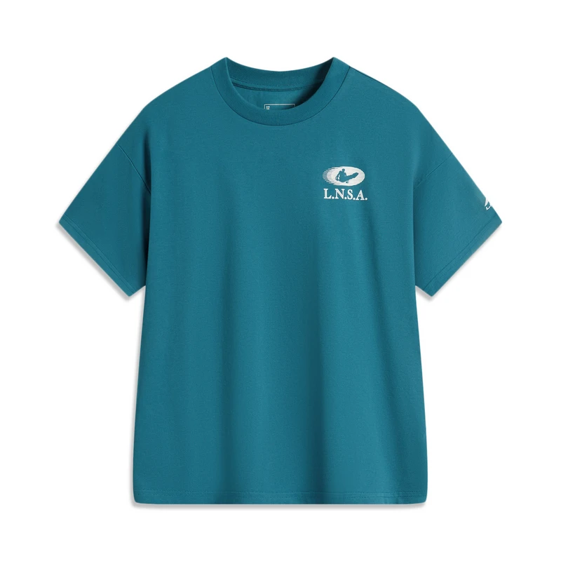 李宁运动生活系列男大童圆领字印花透气短袖文化衫YHSU327-B品