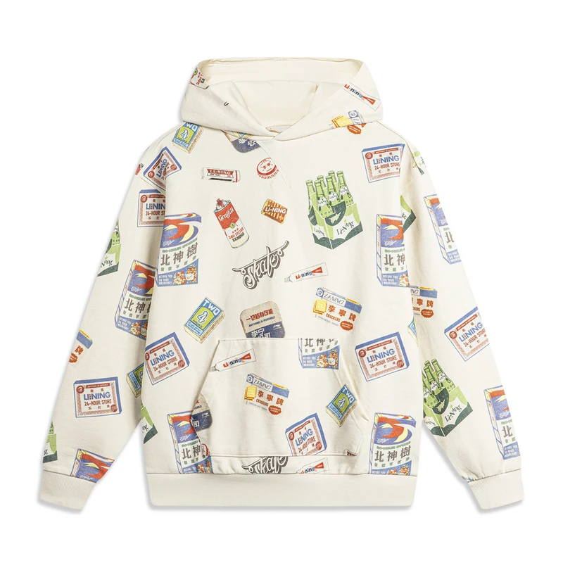 李宁滑板系列春秋款男子套头连帽卫衣宽松潮流时尚上衣AWDU141