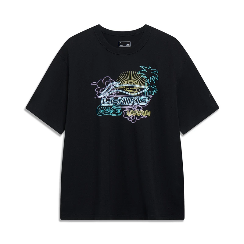 李宁短袖T恤男夏运动时尚系列舒适透气百搭常规短袖文化衫AHST175