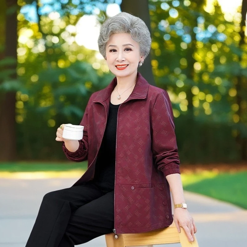 中老年人风衣外套女奶奶秋装拉链开衫妈妈装短款老人婆婆衣服高贵
