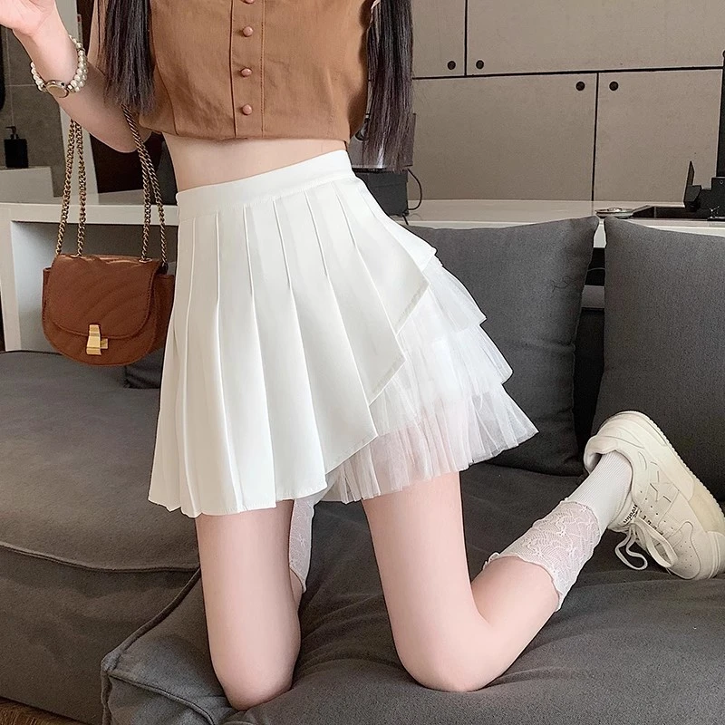 黑色网纱百褶裙女夏季2024新款小个子短裙时尚高腰显瘦a字半身裙