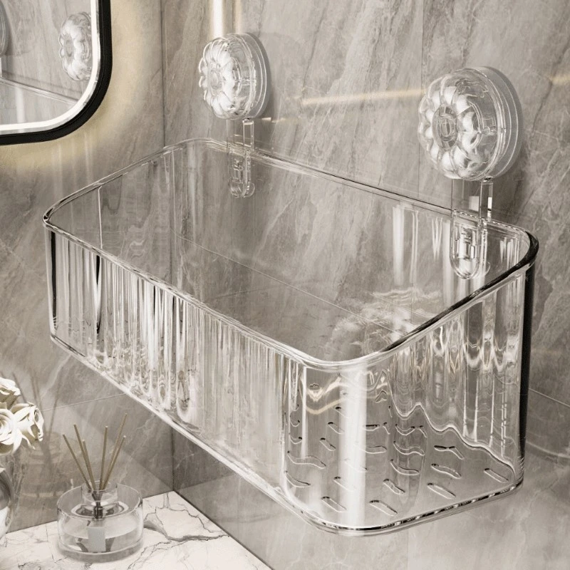 吸盘收纳筐塑料轻奢浴室卫生间收纳盒子壁挂免打孔家用护肤置物架