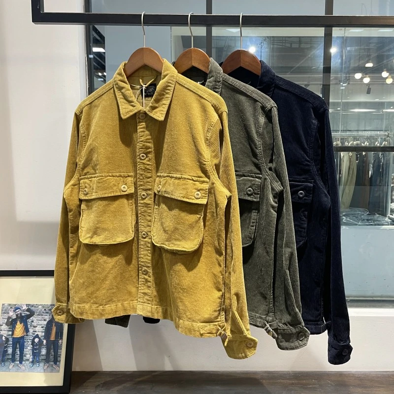 美式复古水洗灯芯绒夹克外套男阿美咔叽宽松大口袋工装夹克上衣